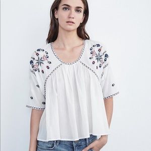 Embroidered Crinkle Cotton Top Medium